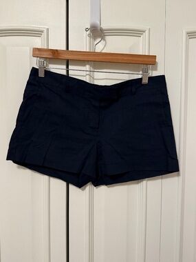 Theory Linen Navy Low-Rise Mini Shorts